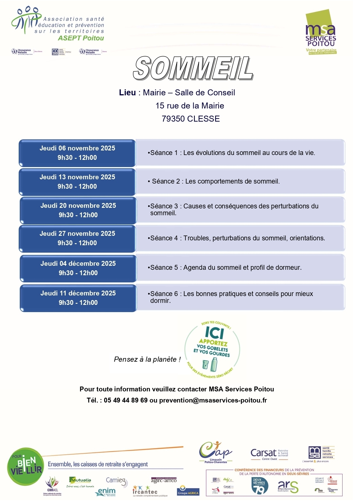 Programme des séances atelier sommeil